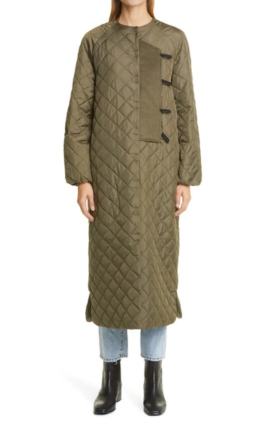 Shop Ganni Recycled Ripstop Quilted Coat In Kalamata