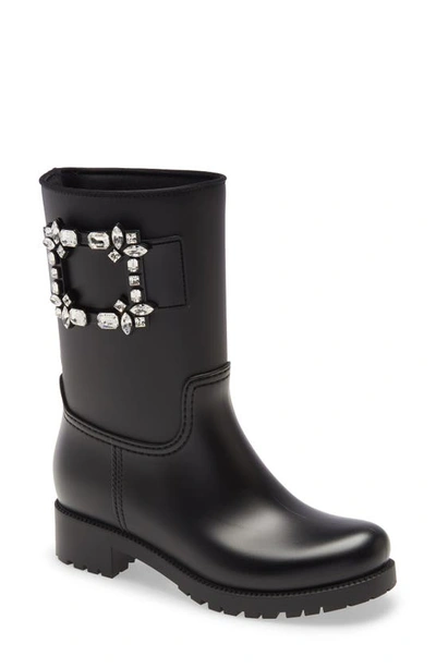 Shop Roger Vivier Tempête Viv Crystal Buckle Waterproof Rain Boot In Black