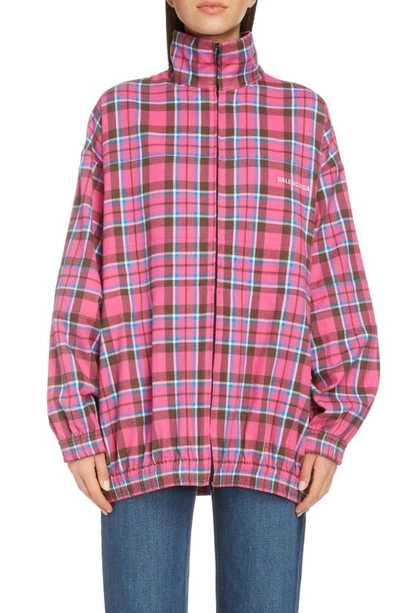 Shop Balenciaga Oversize Check Flannel Jacket In Pink