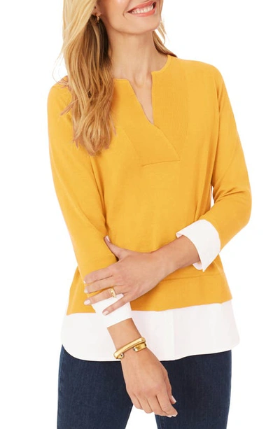 Shop Foxcroft Callahan Layered Pullover In Golden Rod