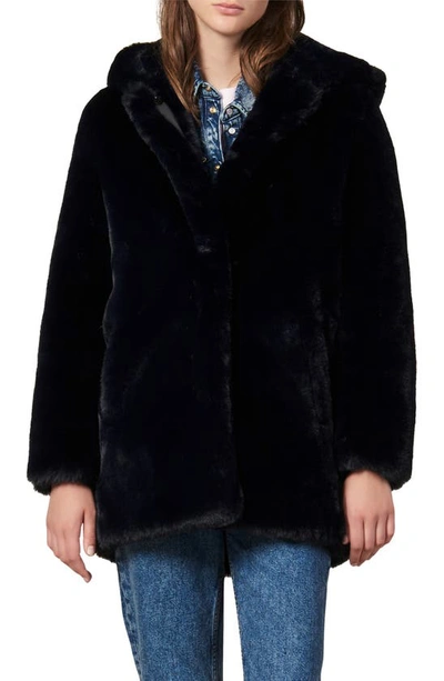 Shop Sandro Faux Fur Coat In Navy