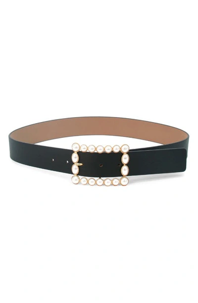 Shop B-low The Belt Joan Imitation Pearl Buckle Belt In Black/ Gold