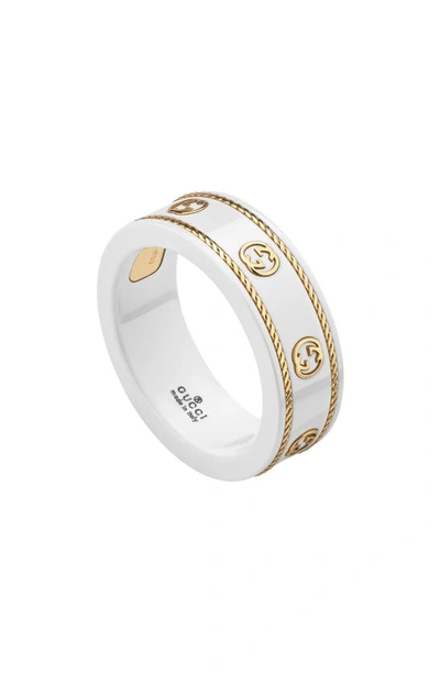 Shop Gucci Icon White Zirconia Ring In Yellow Gold