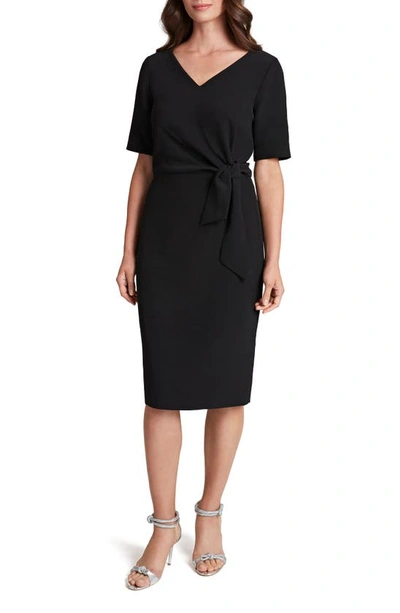 Tahari Elbow Sleeve Side Tie Sheath Dress In Black