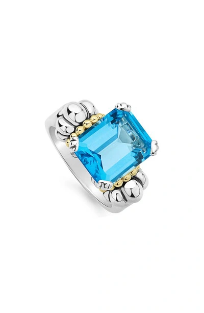 Lagos Sterling Silver & 18k Yellow Gold Glacier Blue Topaz Ring In Swiss Blue Topaz