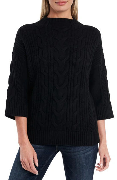 Shop Vince Camuto Cable Stitch Sweater In Rich Black