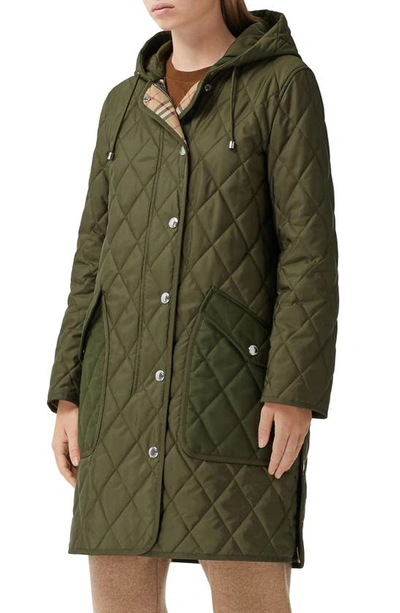 Shop Burberry Roxby Thermoregulated Quilted Coat In Dark Olive Green