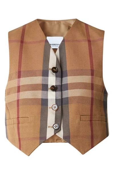 Shop Burberry Check Crop Vest In Birch Brown Ip Pttn