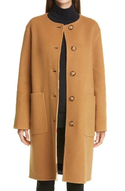 Shop Burberry Tisbury Reversible Virgin Wool Blend Coat In Mid Camel Ip Check