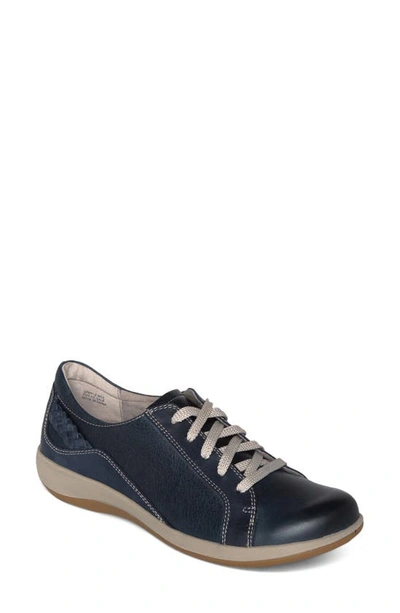 Shop Aetrex Dana Lace-up Oxford Flat In Navy Leather