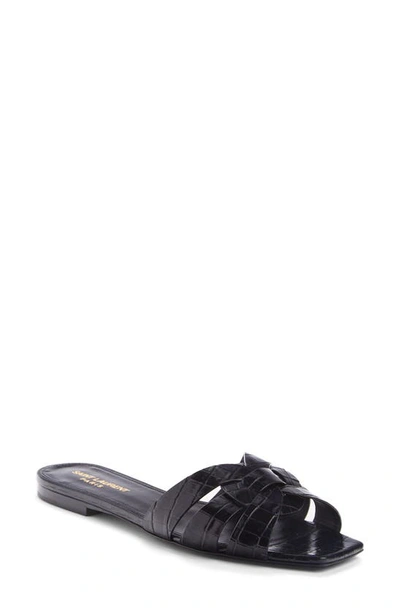 Shop Saint Laurent Tribute Slide Sandal In Black