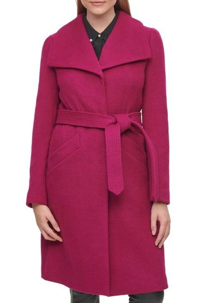 Shop Karl Lagerfeld Wool Belted Wrap Coat In Magenta