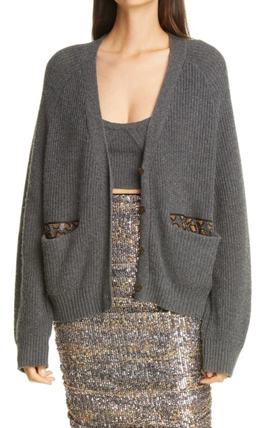 Shop Le Superbe B2b Embellished Pocket Wool Blend Cardigan In Charcoal