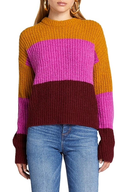 Shop A.l.c Robertson Colorblock Crewneck Sweater In Miso/ Pink Moss/ Plum Wine