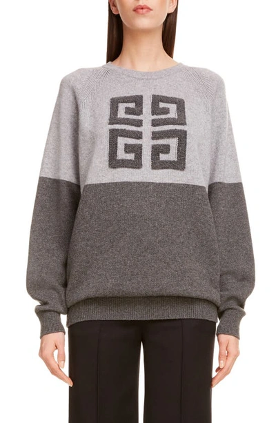 Shop Givenchy Embossed Logo Bicolor Cashmere Sweater In Grey