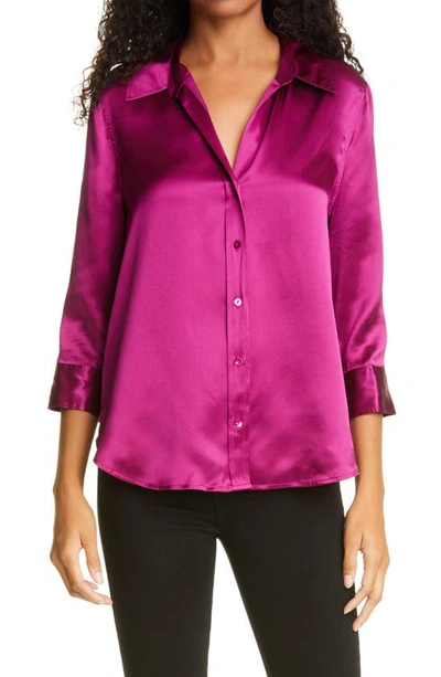 Shop L Agence Dani Silk Charmeuse Blouse In Purple Rose