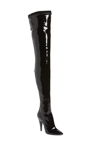 Shop Saint Laurent Aylah Pointed Toe Thigh High Boot In Nero/ Nero