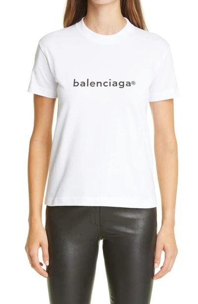 Shop Balenciaga Copyright Logo Graphic Tee In 9040 White/ Black
