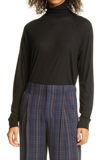 Vince Cotton Turtleneck Top In Black