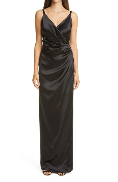 Shop Dolce & Gabbana Drape Silk Gown In Nero