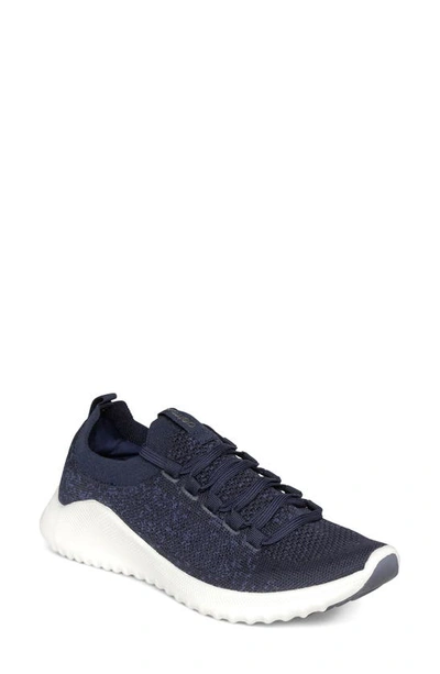Shop Aetrex Carly Knit Sneaker In Navy Fabric