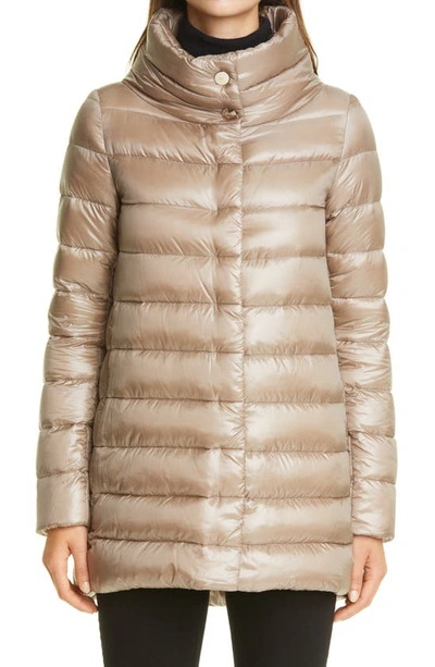 Shop Herno Amelia High/low Down Jacket In Taupe