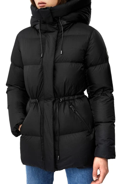 Shop Mackage Freya Foil Shield Water-repellent Hooded Down Jacket In Black