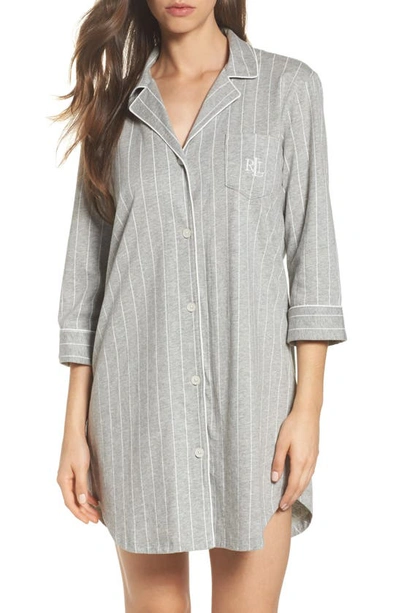 Lauren Ralph Lauren Striped Cotton Sleep Shirt In Grey Stripe | ModeSens