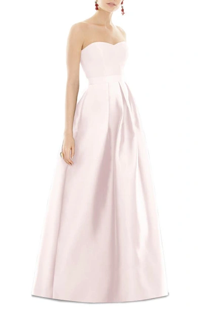 Shop Alfred Sung Strapless Satin Twill A-line Gown In Blush