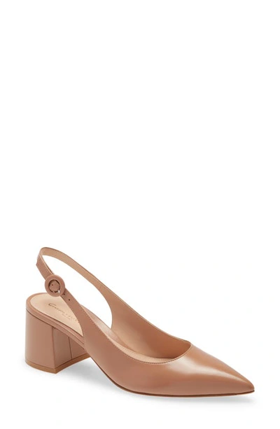 Shop Gianvito Rossi Pointed Toe Slingback Pump In Praline