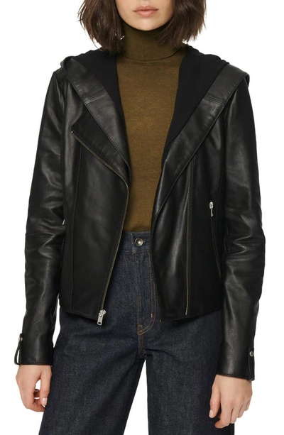 Shop Marc New York Hooded Leather Jacket In Black