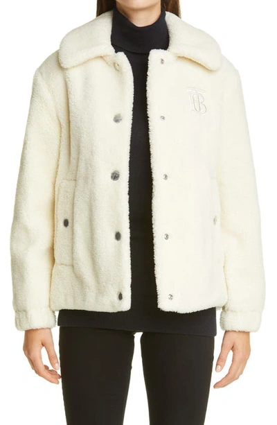 Shop Burberry Wishaw Monogram Logo Wool Blend Fleece Jacket In Ivory