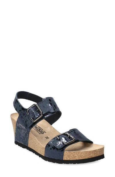 Shop Mephisto Lissandra Platform Wedge Sandal In Navy Paint Leather