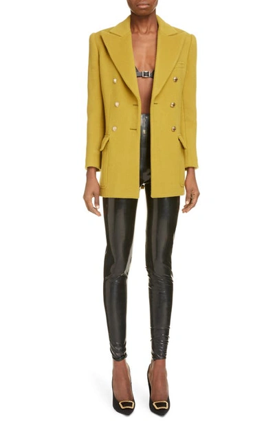 Shop Saint Laurent Double Breasted Wool & Cashmere Blazer In Chartreuse