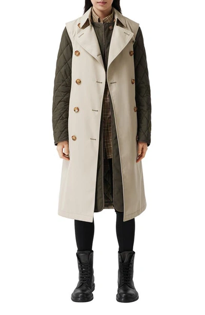 Shop Burberry Sleeveless Trench Coat With Removable Quilted Warmer In Stone