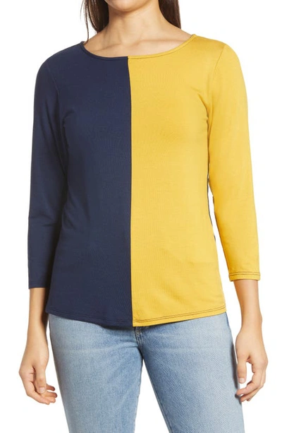 Shop Loveappella Colorblock Top In Navy/ Yellow