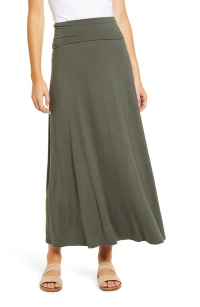 Shop Loveappella Roll Top Maxi Skirt In Dk Olive