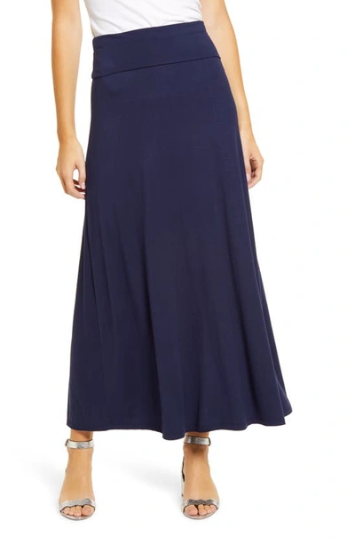 Shop Loveappella Roll Top Maxi Skirt In Navy
