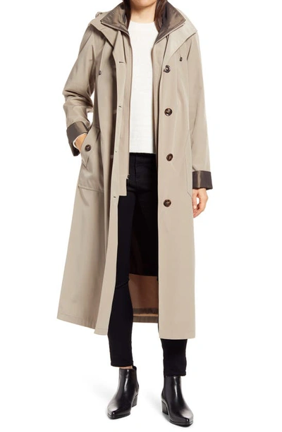 Shop Gallery Full Length Two-tone Silk Look Raincoat In Mushroom