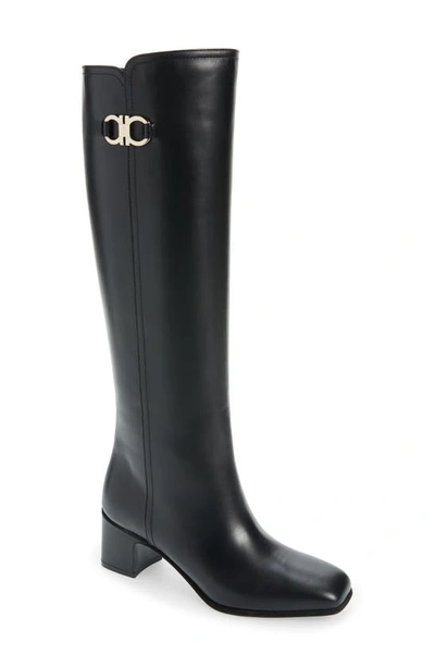 Shop Ferragamo Gancini Knee High Boot In Black