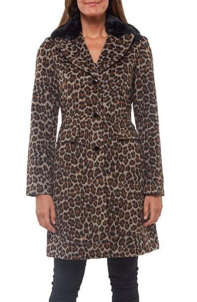 Kate Spade Animal Print Coat With Removable Faux Fur Trim In Leopard |  ModeSens