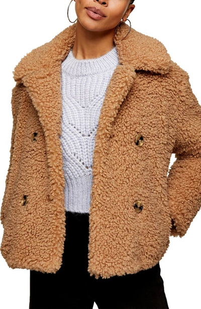 Shop Topshop Ami Borg Faux Fur Jacket In Camel