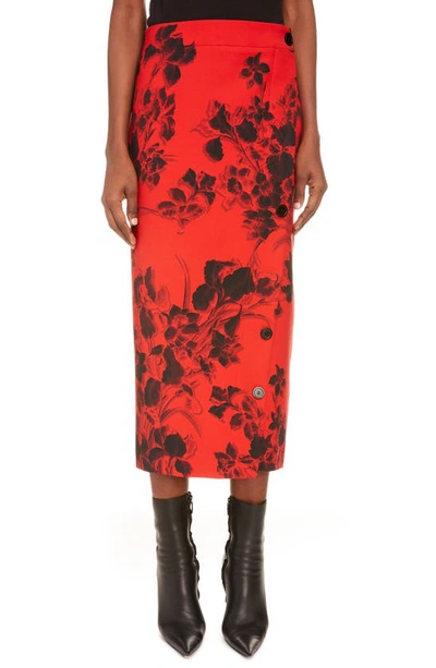 Shop Balenciaga Button Slit Midi Skirt In Red