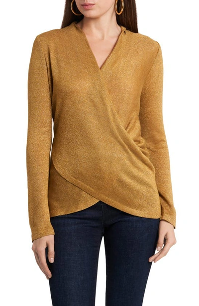 Shop 1.state Sparkle Cozy Crisscross Front Knit Top In Gold