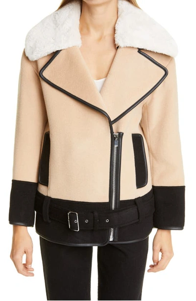 Shop Club Monaco Rismah Wool Blend Faux Fur Collar Coat In Iced Latte