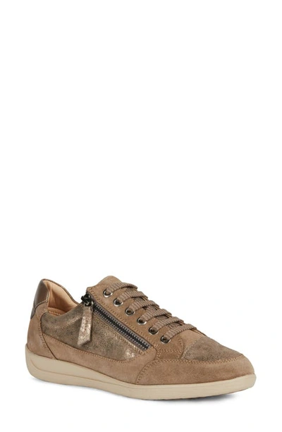 Shop Geox Myria 99 Sneaker In Dark Beige Leather