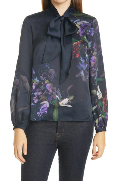 Shop Ted Baker Kalinna Tie Neck Blouse In Dk-blue