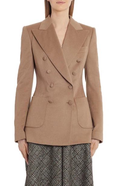 Shop Dolce & Gabbana Double Breasted Cashmere Jacket In Camel