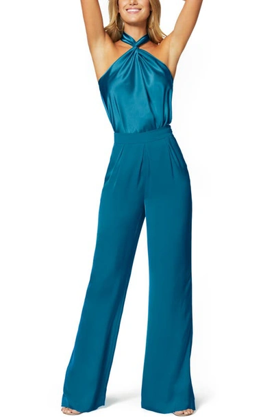 Shop Ramy Brook Convertible Stretch Silk Charmeuse Top In Jewel Blue