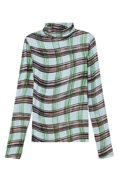 Shop Proenza Schouler White Label Plaid Stretch Cotton Jersey Top In Baby Blue/green Wavy Plaid